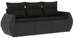vidaXL 3-tlg. Garten-Sofagarnitur mit Kissen Schwarz Poly Rattan
