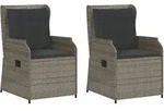 vidaXL Gartensessel mit Kissen 2 Stk. Verstellbar Grau Poly Rattan