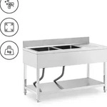 Royal Catering Sp&uuml;ltisch - 2 Becken - Edelstahl - 140 x 60 cm -