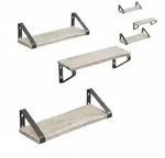 Relaxdays Wandregal, 6er Set, 3 Gr&ouml;&szlig;en: 30, 35, 40 cm Breite, Holzoptik & Metall,