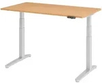 b&uuml;m&ouml; elektrisch h&ouml;henverstellbarer Schreibtisch 140x80 cm in Buche, Gestell in