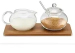 Karl Weis Zucker-/Sahne-Set, Glas, mit Bambustablett
