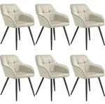 tectake Stuhl Marilyn, Samtoptik, gesteppt - 6er Set creme/schwarz