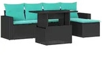 vidaXL 6-teiliges Gartensofa-Set mit Kissen, schwarzes Polyrattan