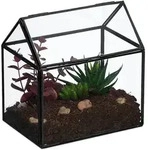 Relaxdays Pflanzenterrarium, Glas & Zinn, Deko Glashaus f&uuml;r Kakteen & Moos,