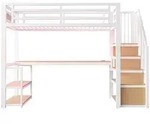 STILVORA Metall-Hochbett mit MDF, Wei&szlig;, 90x200 cm, mit Tisch und Regalen