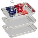 Relaxdays Instrumententablett, 3er Set, H x B x T: 2,5 x 21,5 x 15cm, Edelstahl