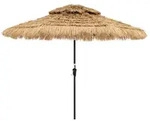 COSTWAY Hawaii-Sonnenschirm 265cm, PE-Stroh mit Solar-LED & Doppeldach, neigbar.