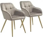 tectake Stuhl Marilyn, Samtoptik, gesteppt - 2er Set taupe/gold