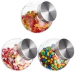 Relaxdays Bonbongl&auml;ser, 3er Set, 1,5 L, Vorratsgl&auml;ser f&uuml;r S&uuml;&szlig;igkeiten,