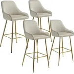 tectake Barstuhl Avane mit R&uuml;ckenlehne, gepolstert, Samtoptik - 4er Set creme/gold