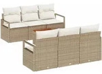 vidaXL Garten-Sofa-Set mit Kissen 7 pcs Beige Poly Rattan