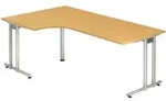 b&uuml;m&ouml; Eckschreibtisch gro&szlig;, N-Serie 200x120 cm, Tischplatte aus Holz in Buche,