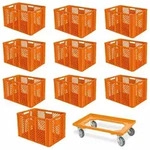BRB 10 Euroboxen, 600x400x410 mm, lebensmittelecht, orange + Transportroller