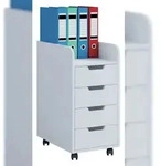 VCM Konal Mini Kommode , B&uuml;roarchiv auf R&auml;dern 1 Regal und 4 Schubladen wei&szlig;.