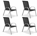 Mojawo 4xOutdoorstuhl Gartenstuhl Stapelstuhl Metall Silber Textilen Schwarz