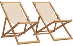 vidaXL Strandst&uuml;hle 2 Stk. Klappbar Beige Stoff und Massivholz