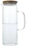 Intirilife Karaffe mit Bambusdeckel in KLAR - 1,1l Krug aus Borosilikatglas mit