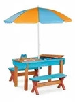 Relaxdays Kindersitzgruppe Garten, Holz, Spieltisch Set aus Tisch, 2x Sitzbank &