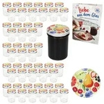 50er Set Sturzglas 230ml HOCH Einmachglas TO66 Comic-Obst Deckel Rezept-Heft