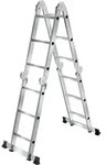 TecTake GmbH tectake 12-stufige Mehrzweckleiter, 6in1, klappbar, rutschfest Silber
