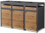 ML-Design M&uuml;lltonnenbox 3er Holzoptik mit Pflanzdach, f&uuml;r 3&times;240L, 200&times;80&times;124 cm,
