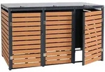 Proregal 3er M&uuml;lltonnenverkleidung | HxBxT 119x205x84 cm | Teak-Optik 