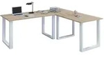 VCM Schreibtisch Lona Wei&szlig; / Sonoma-Eiche H. 76 x B. 130 x T. 130 cm