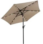 COSTWAY Sonnenschirm 230 cm mit LED-Solar-Beleuchtung, Kurbel, 35&deg; zweiseitig