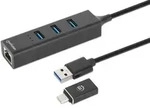 Manhattan 3-Port USB 3.0 Typ-C Typ-A Kombo-Hub mit Gigabit-Netzwerkadapter 5Gbit/s