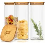 Klarstein Eckiges Glas mit Bambusdeckel luftdicht mit Silikonring 10x20,5x10 cm 3x