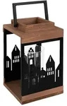 ECD Germany Holzlaterne 22 cm, Gartenlaterne aus Naturholz, Metall & Glas mit