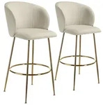 tectake Barstuhl Luana, mit R&uuml;ckenlehne, Samtoptik - 2er Set creme/gold