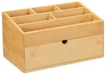Relaxdays Schreibtisch Organizer mit Schubfach, 6 F&auml;cher, Bambus, Aufbewahrungsbox