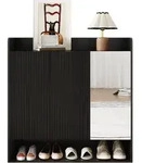 STILVORA Schuhschrank aus MDF und Spanplatte, Schwarz, 110 x 35,5 x 110 cm
