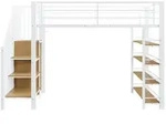 STILVORA Hochbett Metall/MDF Wei&szlig; 90x200 cm mit Treppe, Kleiderschrank,...