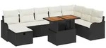 vidaXL Garten-Sofa-Set mit Kissen 9 pcs Schwarz Poly Rattan