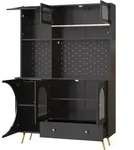 STILVORA Hochschrank MDF/Glas Schwarz 120x40x176 cm mit LED, Steckdosenleiste