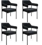 tectake Armlehnstuhl Do&eacute;, gepolstert, Stahlbeine - 4er Set Webstoff schwarz/schwarz