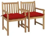 vidaXL Gartenst&uuml;hle 2 Stk. mit Roten Kissen Massivholz Teak