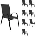 Mojawo 8xOutdoorstuhl Gartenstuhl Stapelstuhl robust Metall Textilen Schwarz