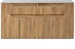 STILVORA Sideboard aus MDF in Natur mit Glasplatte, 140x40x70 cm, 2 Schubladen