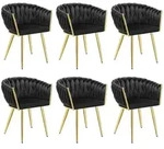tectake Set Esszimmerstuhl Astano Samt, Knotendesign - 6er Set schwarz/gold