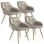 tectake Stuhl Marilyn, Samtoptik, gesteppt - 4er Set taupe/gold