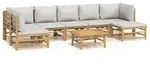 vidaXL 8-tlg. Garten-Lounge-Set mit Kissen Hellgrau Bambus