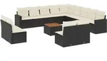 vidaXL 14-tlg. Garten-Sofagarnitur mit Kissen Schwarz Poly Rattan