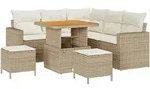 vidaXL 8-teiliges Garten-Sofa-Set mit Kissen in Beige aus Poly-Rattan und Akazienholz