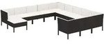 vidaXL 12-tlg. Garten-Lounge-Set mit Auflagen Poly Rattan Schwarz