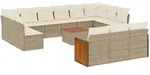 vidaXL 14-tlg. Garten-Sofagarnitur mit Kissen Beige Poly Rattan