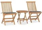 vidaXL 3-tlg. Garten-Essgruppe mit Kissen Klappbar Massivholz Teak